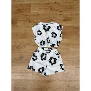 SHEIN Floral White and Black Two Piece Short Set